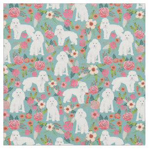 toy poodle white vintage florals fabric