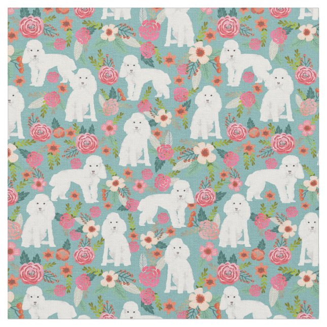 toy poodle white vintage florals fabric (Close Up)