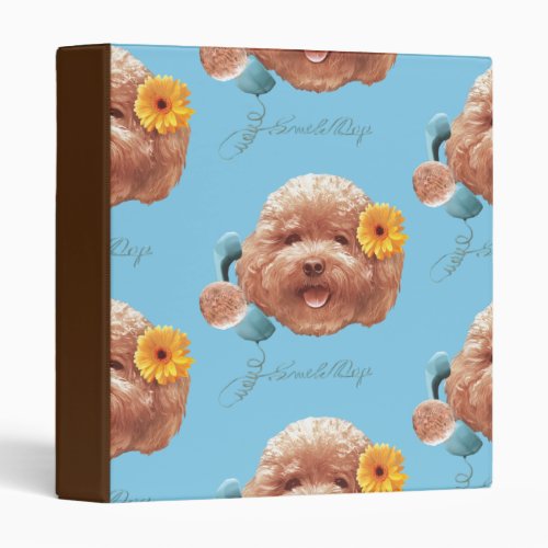 Toy Poodle with Flower and Phone Illustration 3 Ring Binder