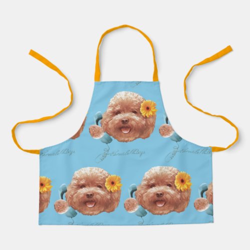 Toy Poodle with Flower and Phone Illustration Apron