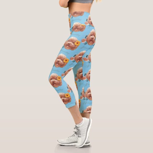 Toy Poodle with Flower and Phone Illustration Capri Leggings