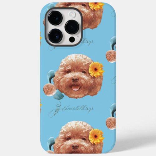 Toy Poodle with Flower and Phone Illustration Case_Mate iPhone 14 Pro Max Case