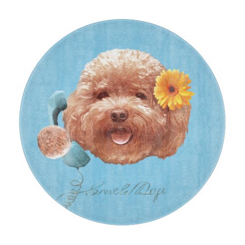 Toy Poodle with Flower and Phone Illustration Cutting Board