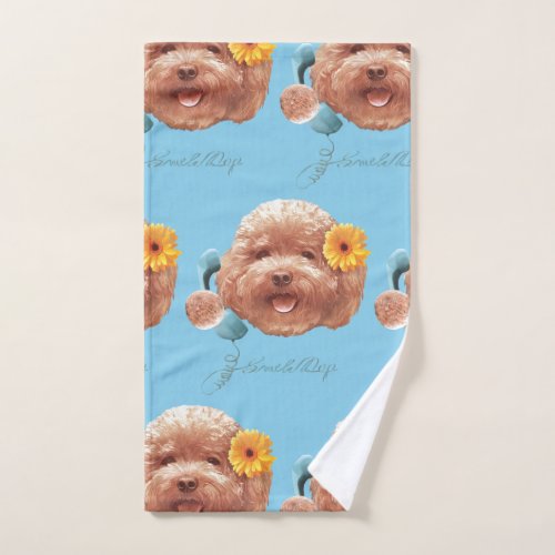 Toy Poodle with Flower and Phone Illustration Hand Towel