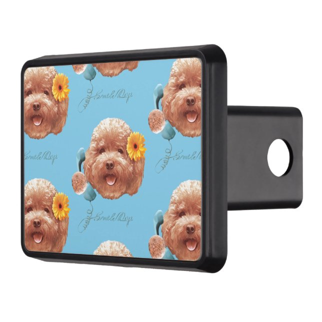 Toy Poodle with Flower and Phone Illustration Hitch Cover (Left)