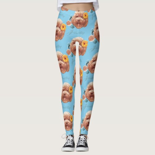 Toy Poodle with Flower and Phone Illustration Leggings