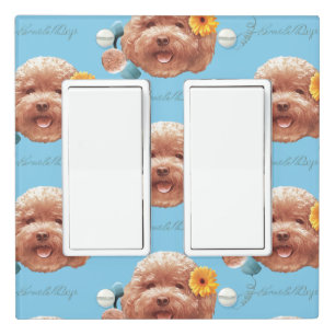 Toy Poodle with Flower and Phone Illustration Light Switch Cover