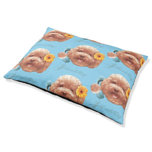 Toy Poodle with Flower and Phone Illustration Pet Bed
