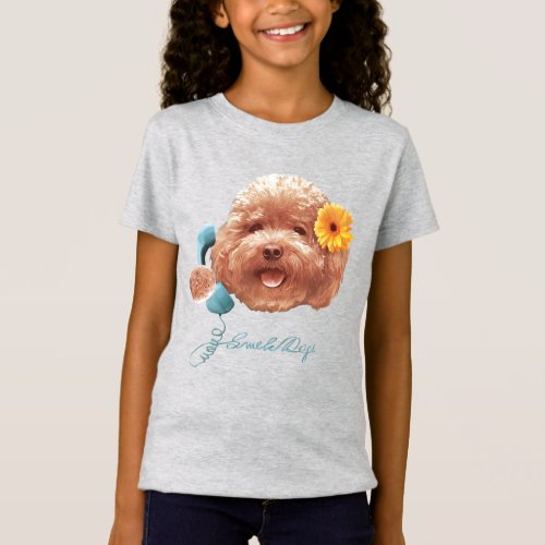 Toy Poodle with Flower and Phone Illustration T_Shirt