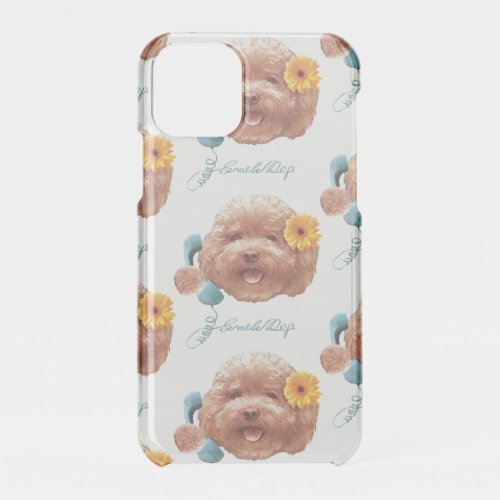 Toy Poodle with Flower and Phone Illustration iPhone 11 Pro Case