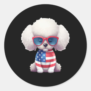Toy Poodle With Patriotic Usa Flag American Indepe Classic Round Sticker
