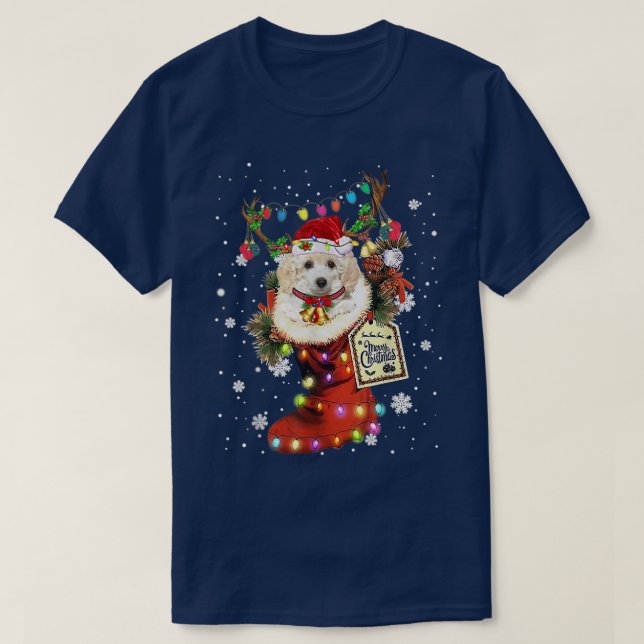 Toy Poodle Xmas Boot Christmas Sock Winter Snow  T-Shirt (Design Front)