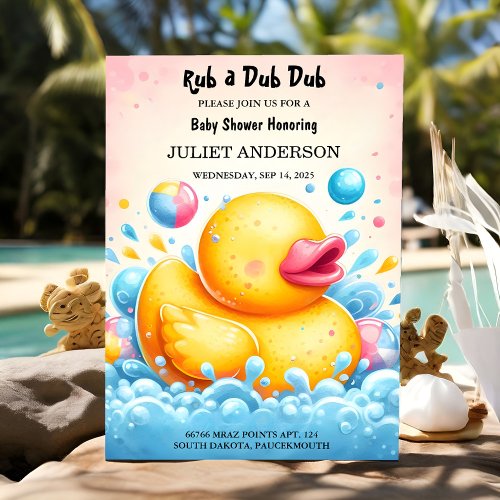 Toy Pool Foam Bash Twin Rubber Duck Baby Shower Invitation