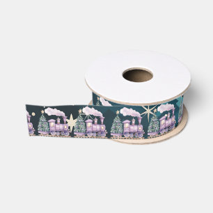 Toy Purple Christmas Locomotive Winter Scene Grosgrain Ribbon