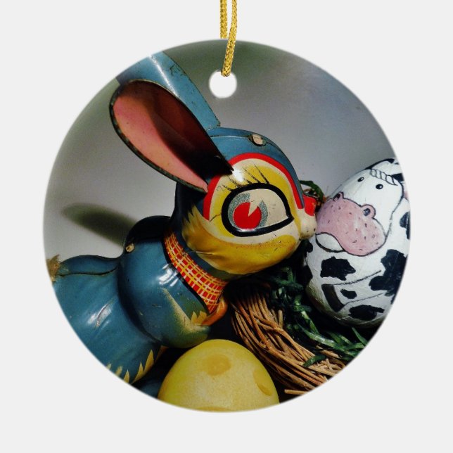 Toy Rabbit and  cow egg Ceramic Ornament (Front)