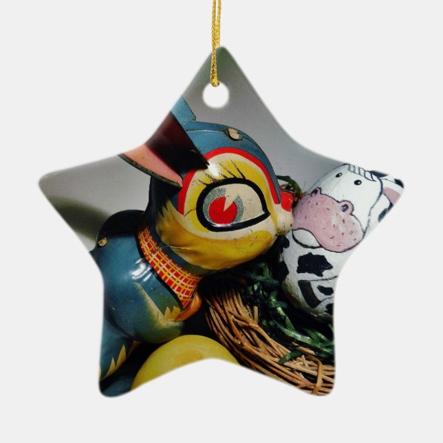 Toy Rabbit and  cow egg Ceramic Ornament (Front)