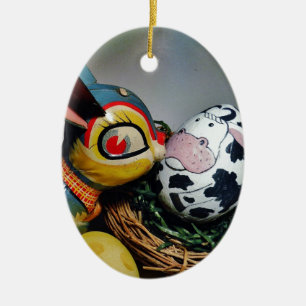 Toy Rabbit and  cow egg Ceramic Ornament