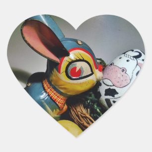 Toy Rabbit and  cow egg Heart Sticker