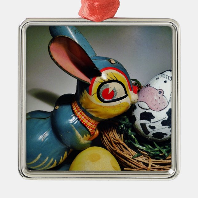 Toy Rabbit and  cow egg Metal Ornament (Front)
