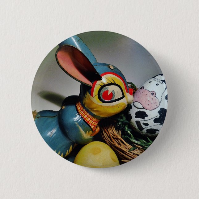 Toy Rabbit and  cow egg Pinback Button (Front)