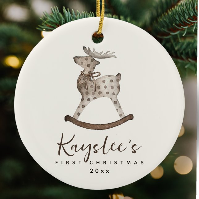 Toy Reindeer Baby First Christmas Ceramic Ornament (Creator Uploaded)