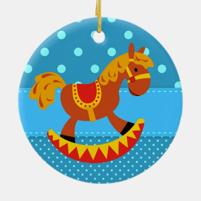 Toy Rocking Horse Red and Gold Ceramic Ornament (Back)