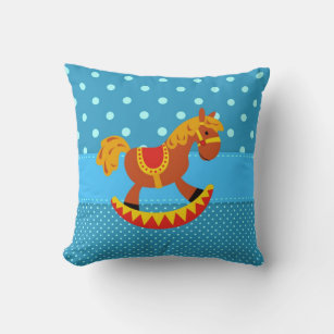 Toy Rocking Horse Red and Gold Throw Pillow
