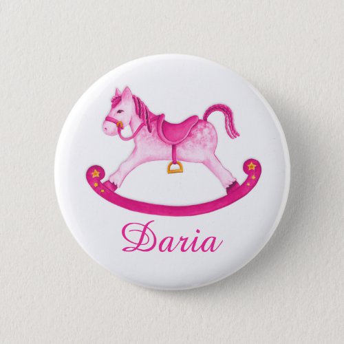 Toy rocking horse watercolor art name button
