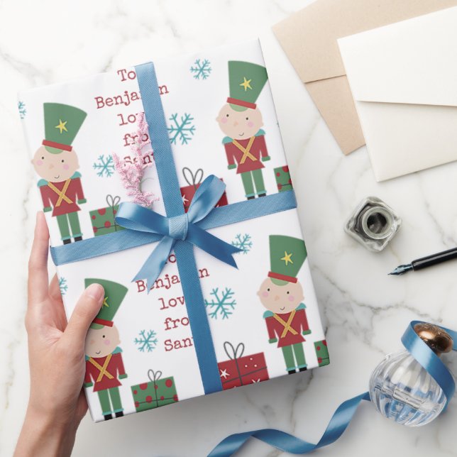 Toy Soldier Child Name Love Santa Christmas Wrapping Paper (Gifting)