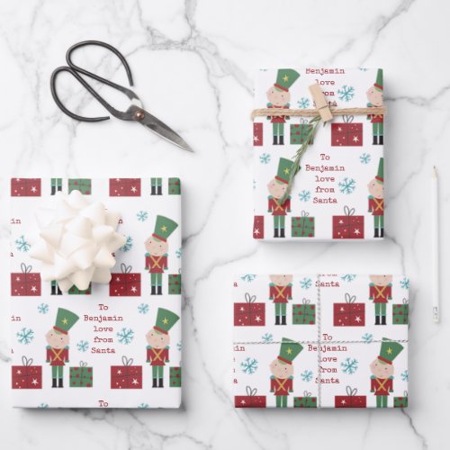 Toy Soldier Child Name Love Santa Christmas Wrapping Paper Sheets