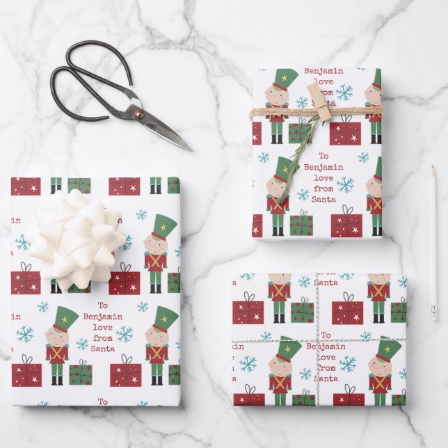 Toy Soldier Child Name Love Santa Christmas Wrapping Paper Sheets (Front)