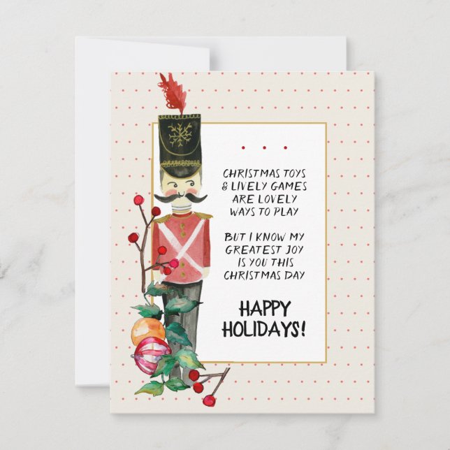 Toy Soldier Christmas Poem Watercolor Holiday Red Card (Front)