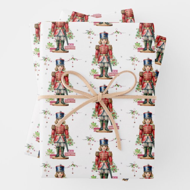 Toy Soldier Christmas Tree Wrapping Paper Sheets (In situ)