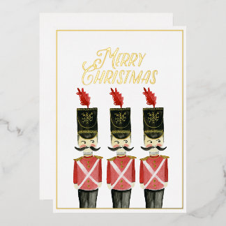 Toy Soldier Merry Christmas Gold Foil Watercolor Foil Holiday Card