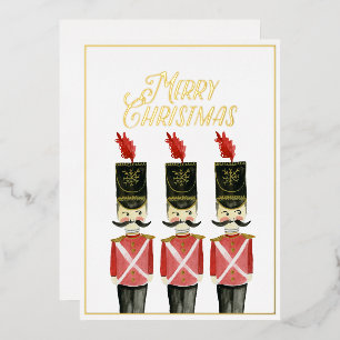 Toy Soldier Merry Christmas Gold Foil Watercolor  Holiday Card
