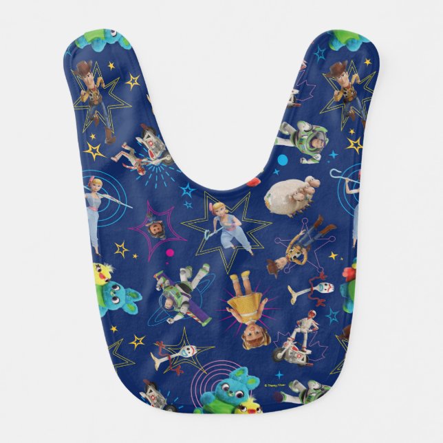 Toy Story 4 | Blue Toys Toss Pattern Baby Bib (Front)