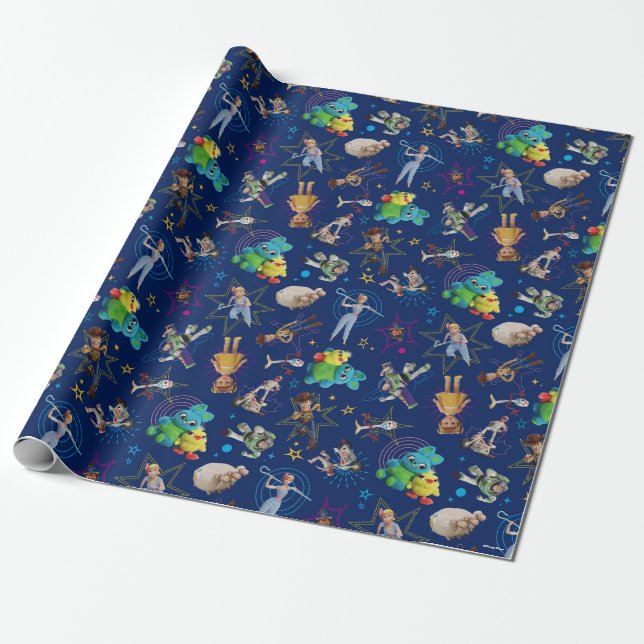 Toy Story 4 | Blue Toys Toss Pattern Wrapping Paper (Unrolled)