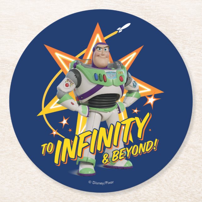 Toy Story 4 | Buzz "To Infinity & Beyond" Stars Round Paper Coaster (Front)