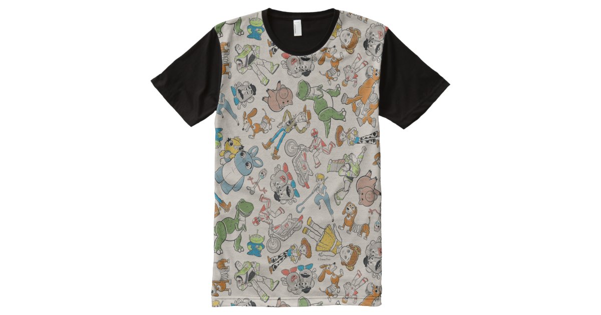 Toy Story 4 Retro Character Toss Pattern All Over Print T Shirt