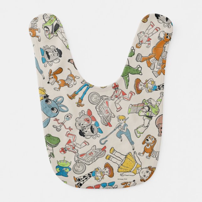 Toy Story 4 | Retro Character Toss Pattern Baby Bib (Front)