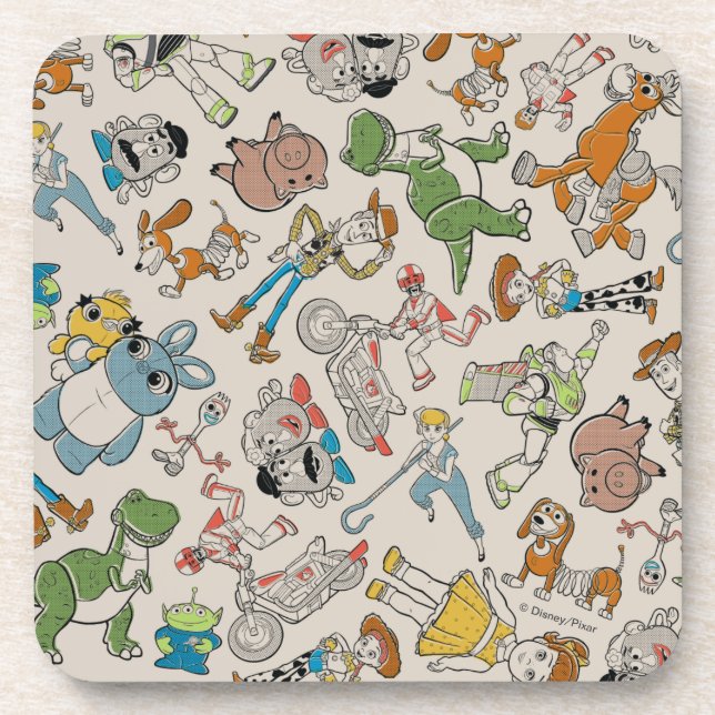 Toy Story 4 | Retro Character Toss Pattern Beverage Coaster (Front)