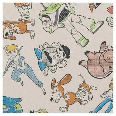Toy Story 4 | Retro Character Toss Pattern Fabric