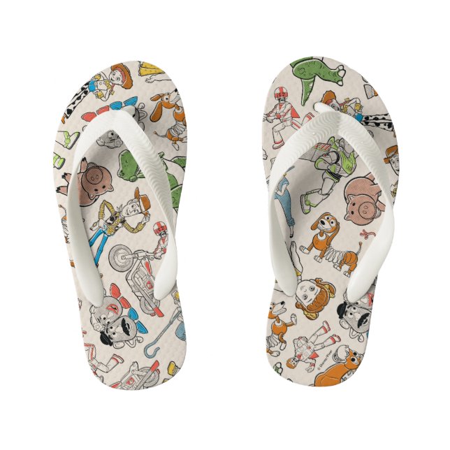 Toy Story 4 | Retro Character Toss Pattern Kid's Flip Flops (Footbed)