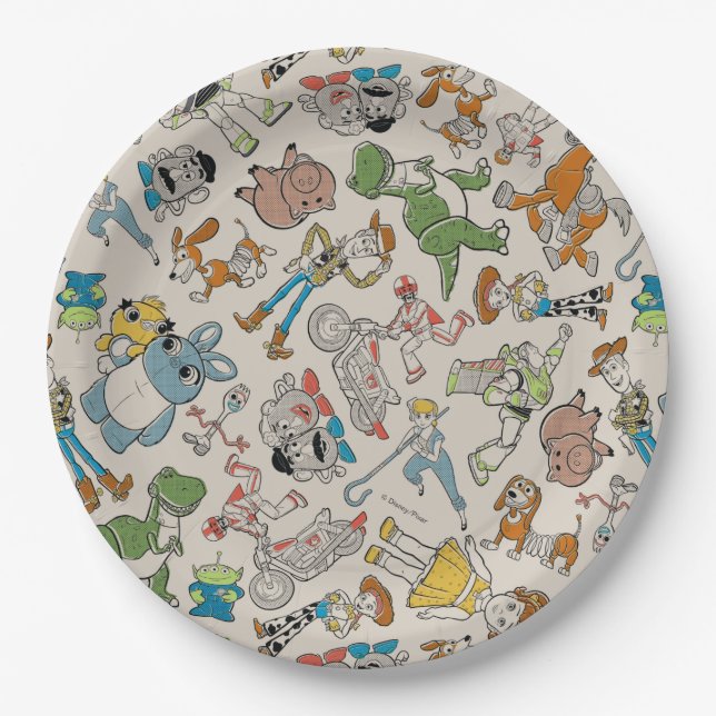 Toy Story 4 | Retro Character Toss Pattern Paper Plates (Front)