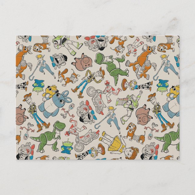 Toy Story 4 | Retro Character Toss Pattern Postcard (Front)