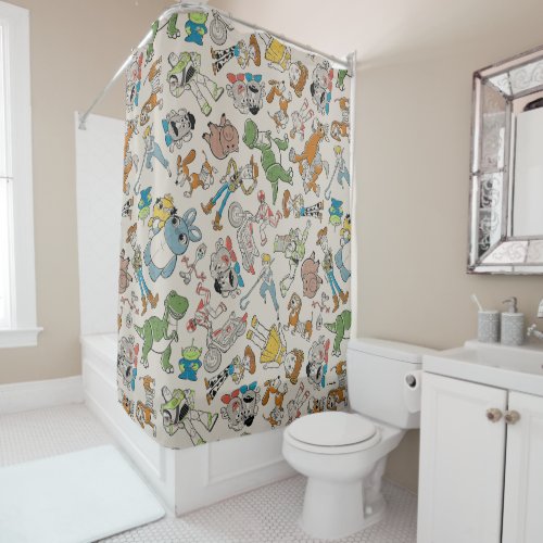 Toy Story 4  Retro Character Toss Pattern Shower Curtain