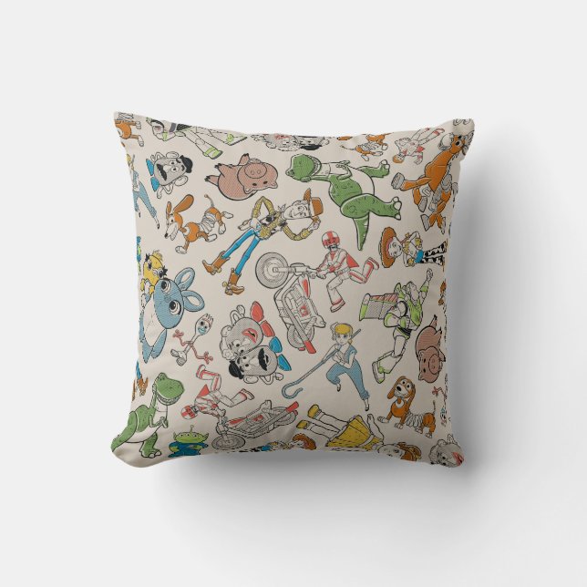 Toy Story 4 | Retro Character Toss Pattern Throw Pillow (Front)