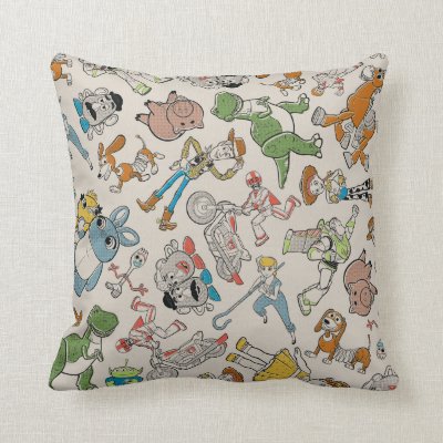 Toy Story 4 | Retro Character Toss Pattern Throw Pillow
