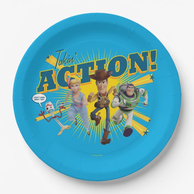 Toy Story 4 | "Takin' Action!" Group Art Paper Plates (Front)