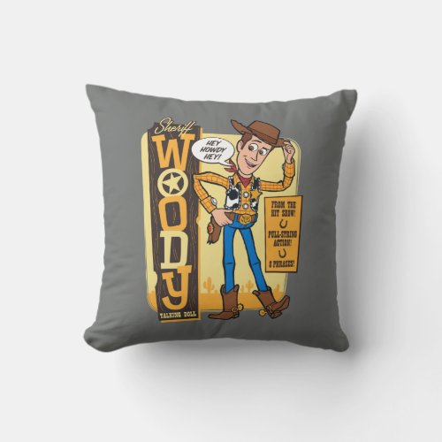 Toy Story 4  Vintage Sheriff Woody Doll Ad Throw Pillow